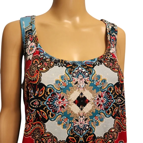Bila Boho Paisley Print Tank Top with Crochet Hem Size M - Picture 3 of 11